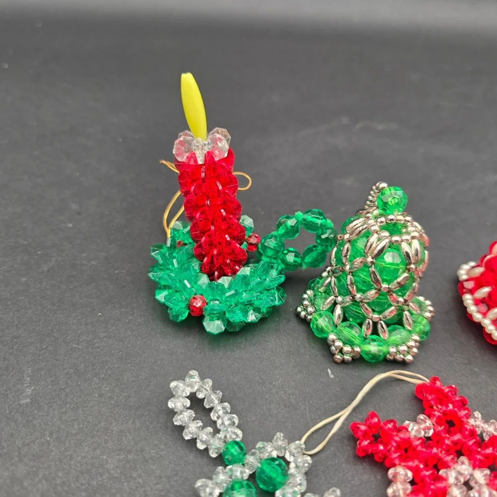 Vintage Handmade Beaded Christmas Ornaments Lot Wreaths Candy Canes Snowflakes